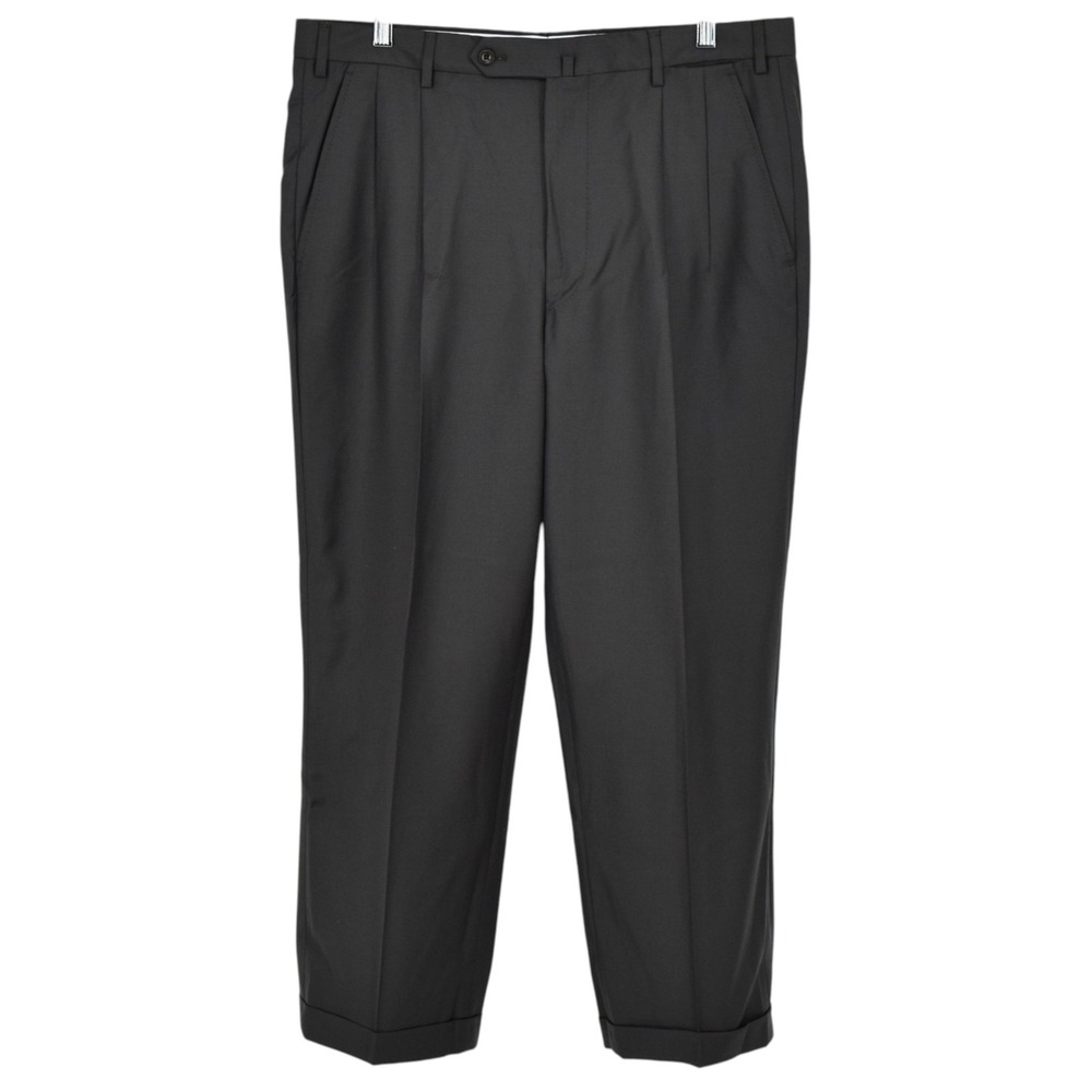 Incotex Men's Size 36x27 Dark Green Pleated Cuffed Super 100's Wool Dress Pants